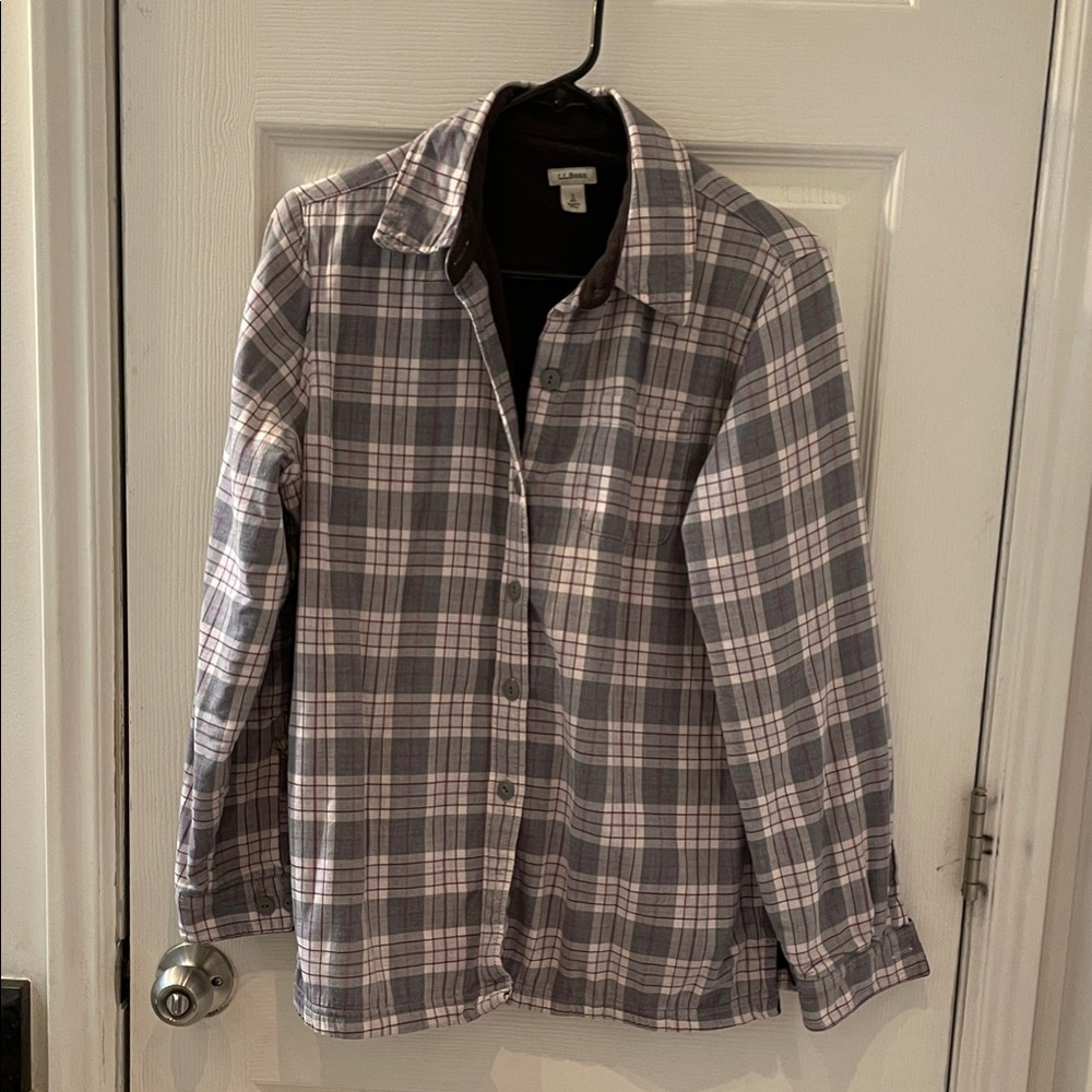 L.L. Bean Women’s Gray and White Plaid Button Down Shirt